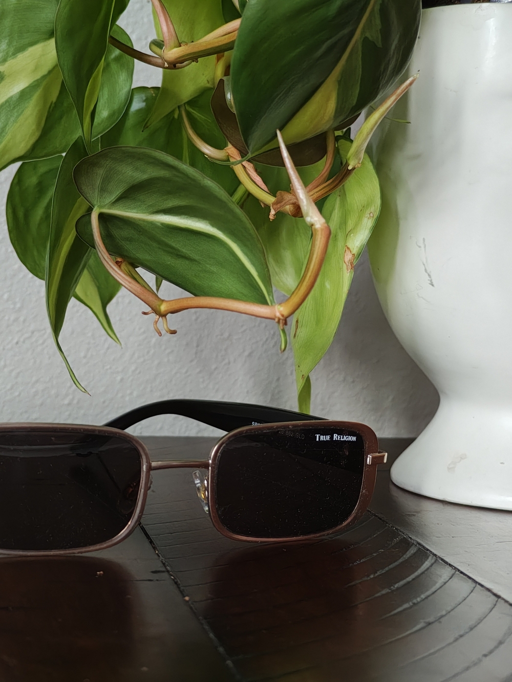 True Religion Rectangular Sunglasses in Gold